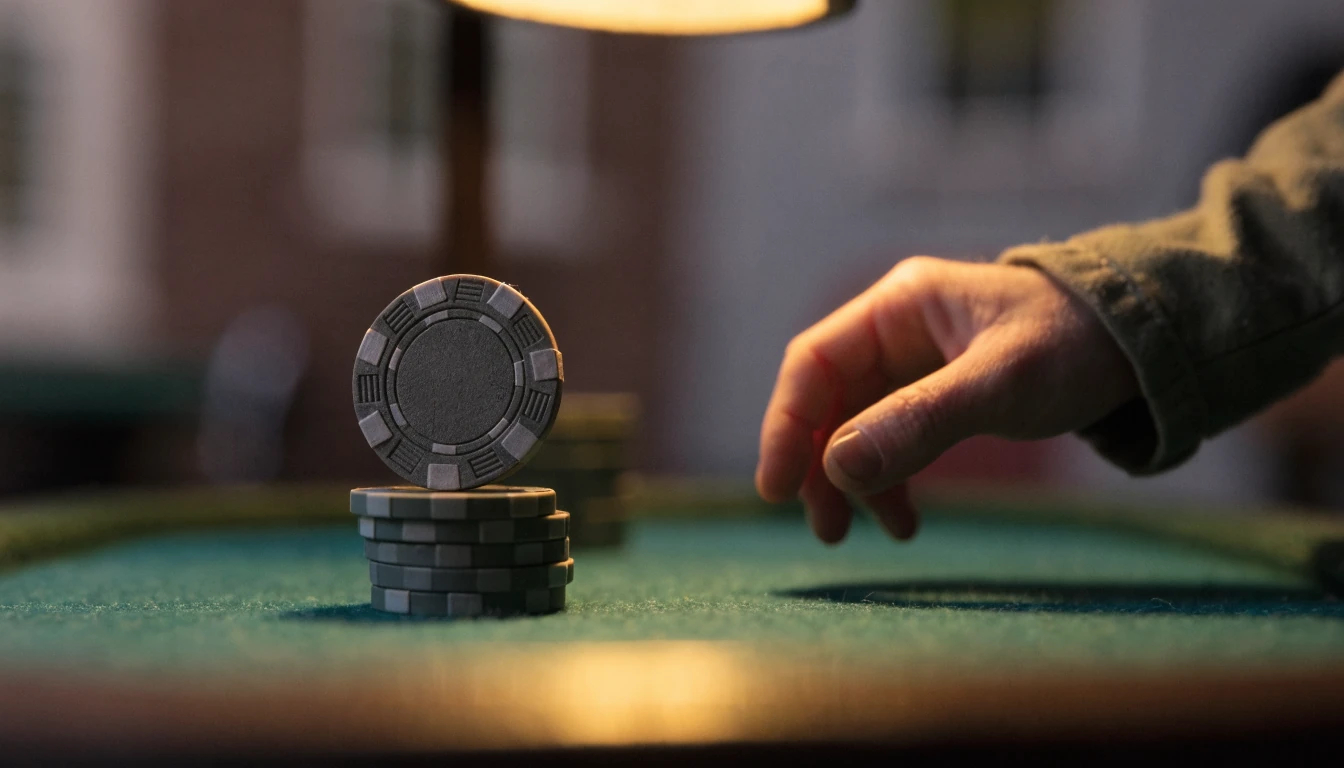 Een casinofiche balanceert op de rand van een stapel